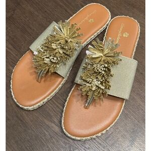 Tommy Bahama Women Gold Metallic Strappy Thong Sandals Flip Flops Size 9